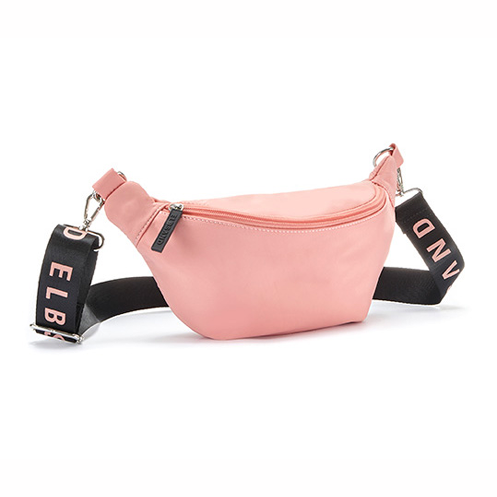Stilvolle rosafarbene Gürteltasche mit verstellbarem Riemen, perfekt für Freizeitausflüge.