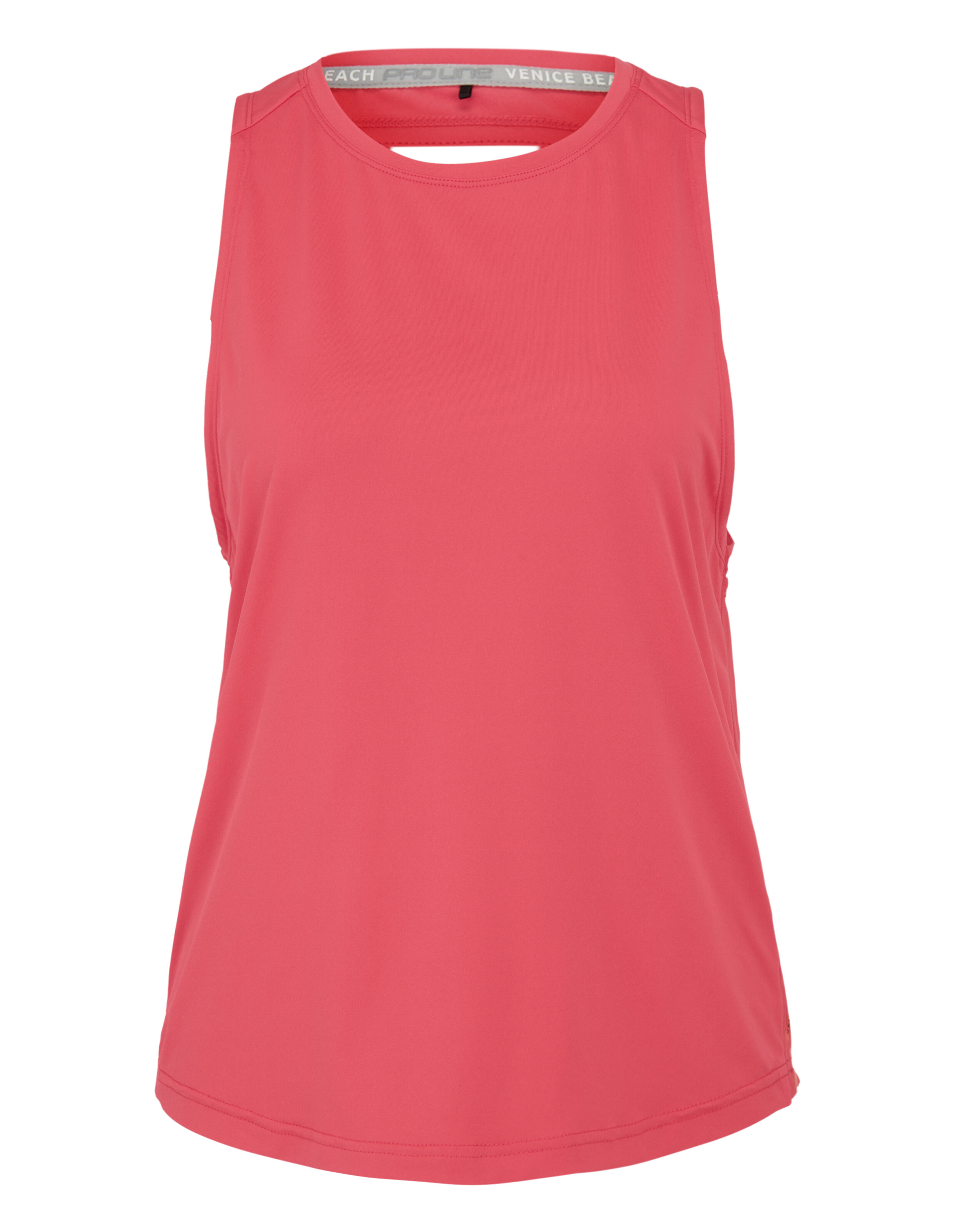Rosafarbenes, ärmelloses, lässiges Tanktop mit Racerback-Design für bequeme Sportkleidung.