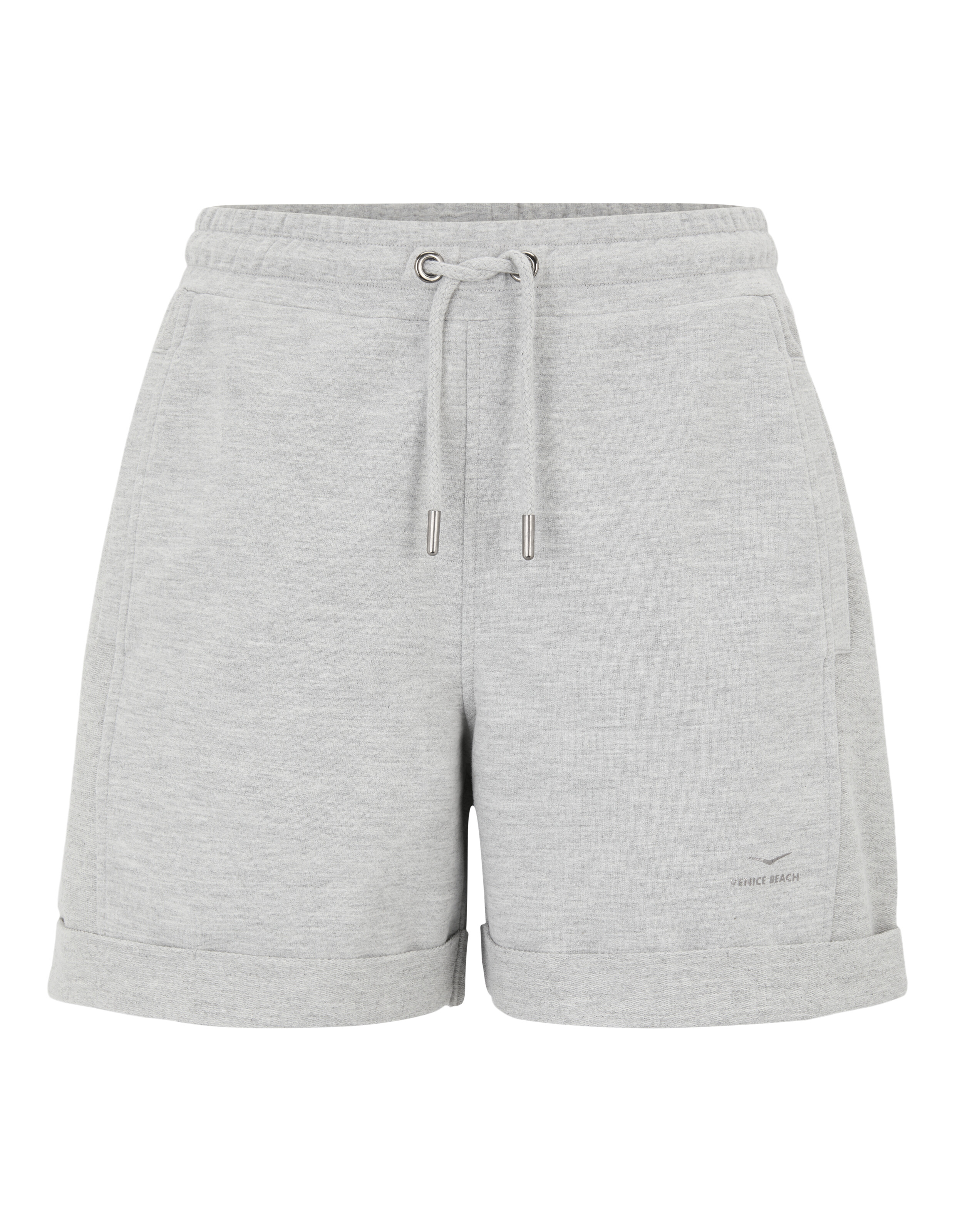 Hellgraue, lässige Lounge-Shorts mit Kordelzug in der Taille und Bündchen am Saum.