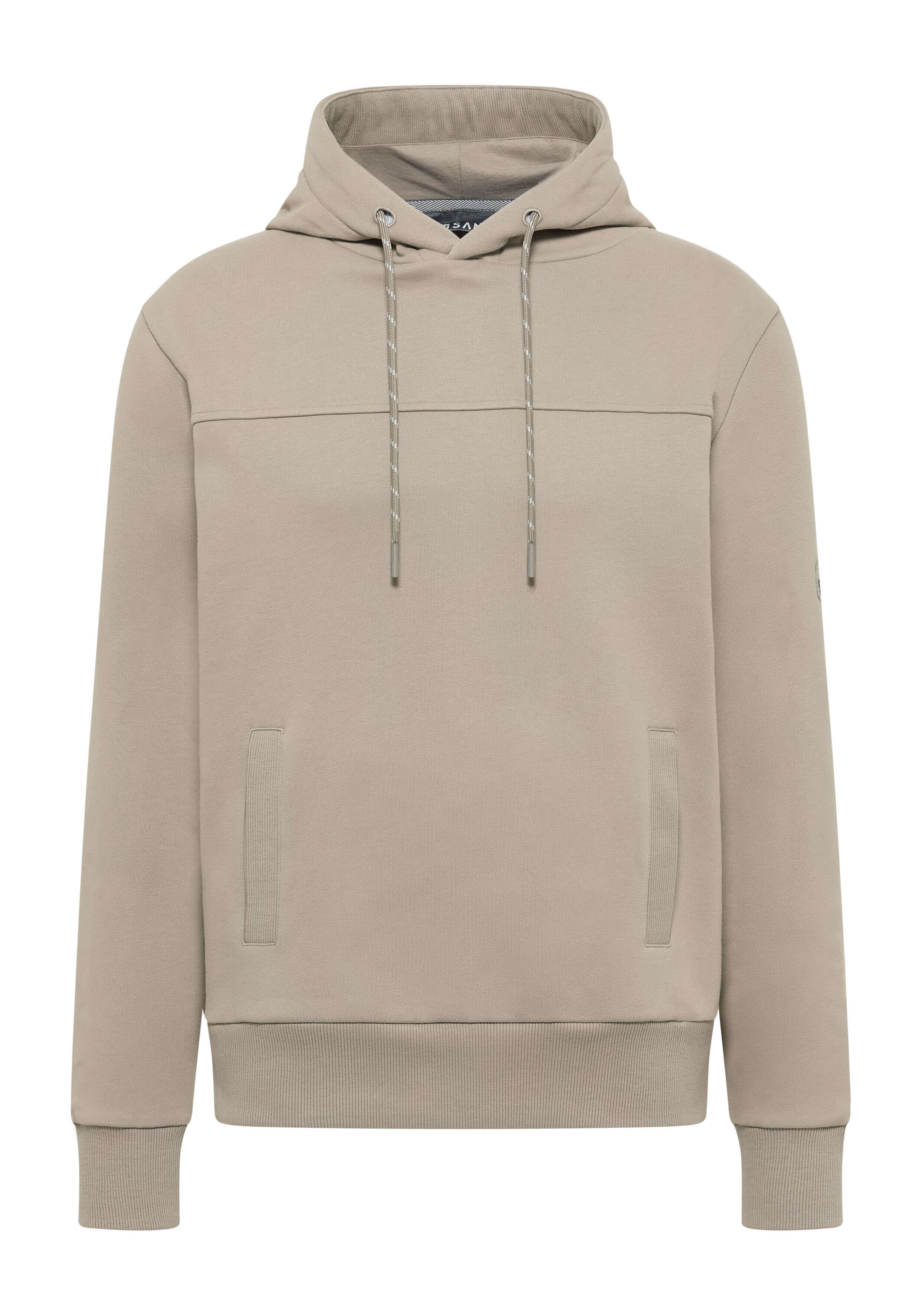 Beiger Kapuzenpullover von ELBSAND mit Kapuze mit Kordelzug und Seitentaschen für lässigen Komfort.
