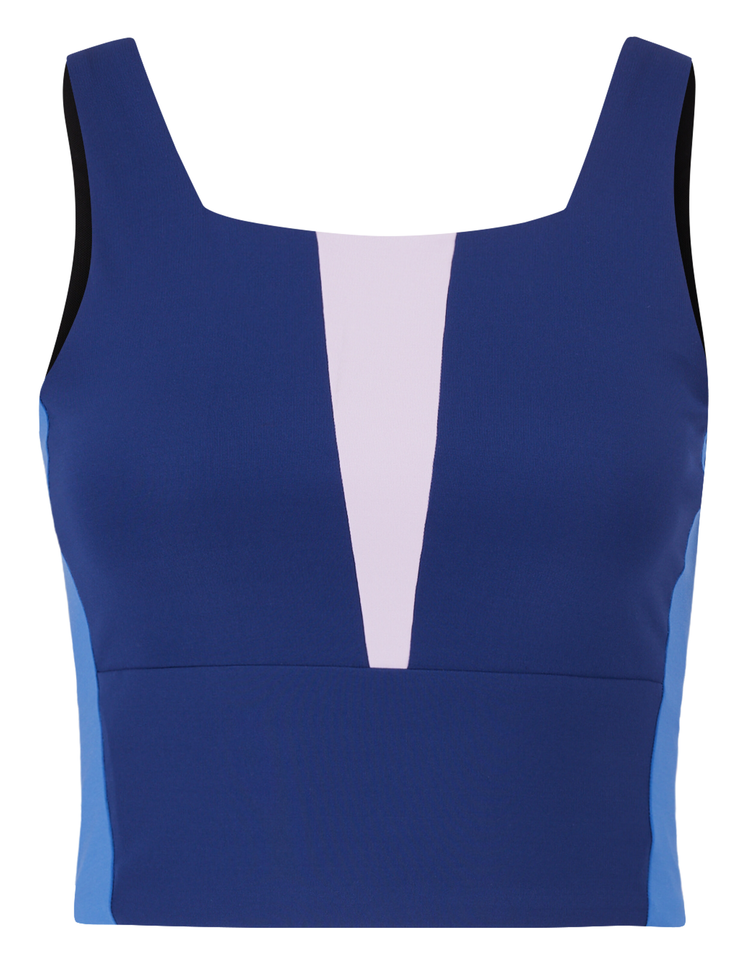 Buntes Crop-Top mit eckigem Ausschnitt in Blau und Flieder, perfekt für Freizeitkleidung.