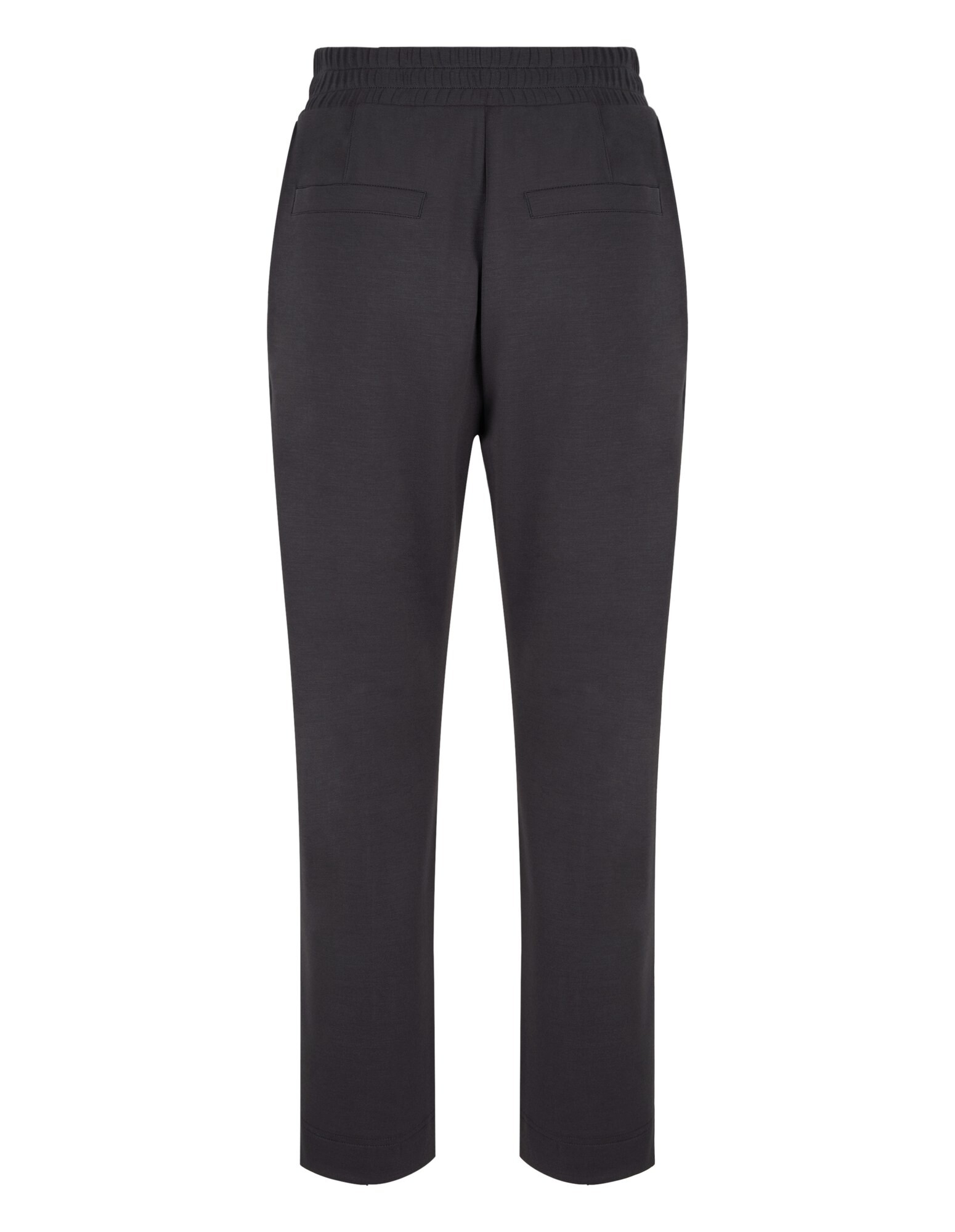 Dunkelgraue Freizeithose mit elastischem Bund und Gesäßtaschen.