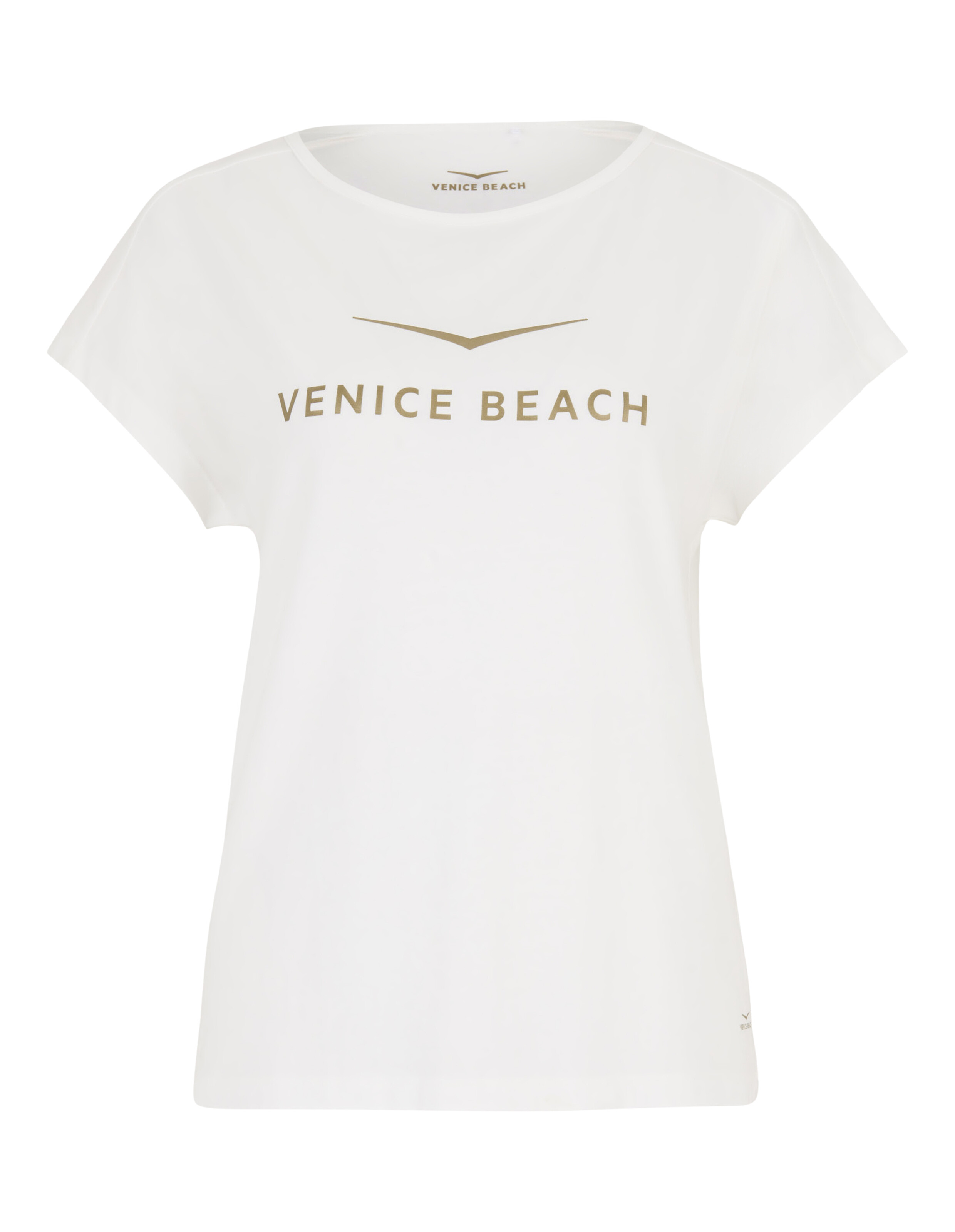 Weißes, lässiges T-Shirt von Venice Beach mit goldenem Logo-Aufdruck für bequemen Tragekomfort im Alltag.