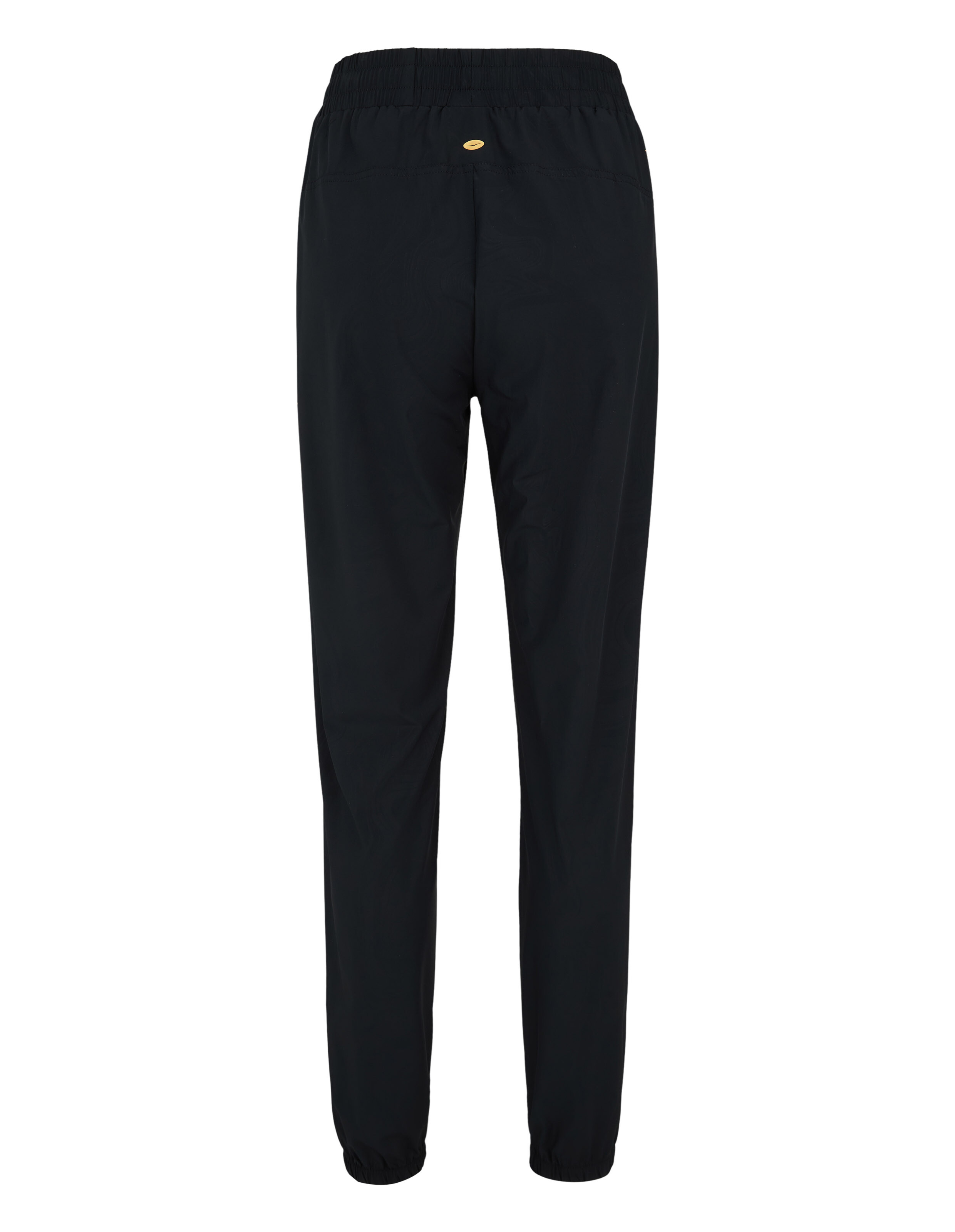 Schwarze Freizeithose mit elastischem Bund und Bündchen an den Knöcheln, perfekt zum Entspannen.