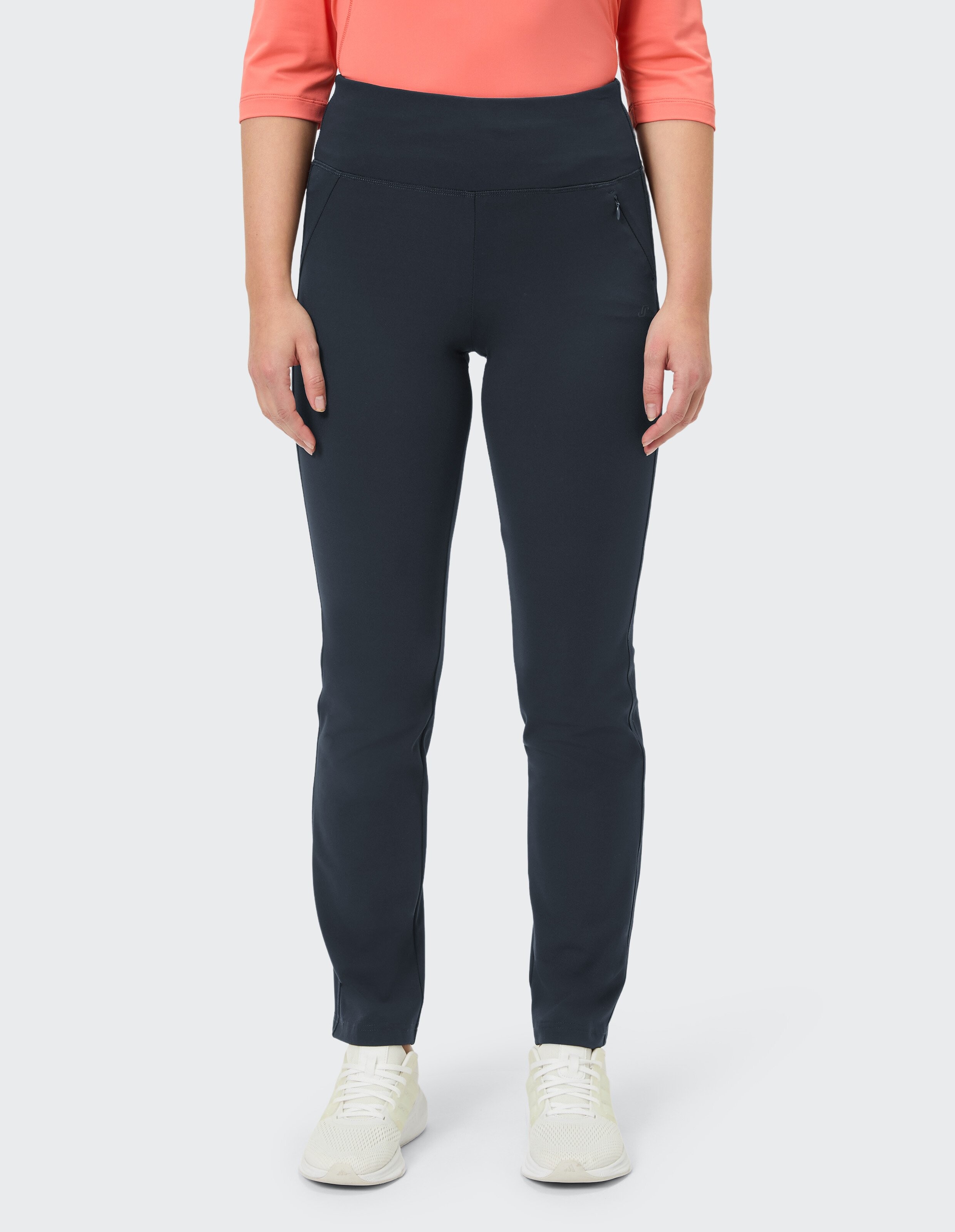 Eine schwarze, knöchellange Yogahose mit hoher Taille und geradem Schnitt, ideal für Sport und Freizeit.