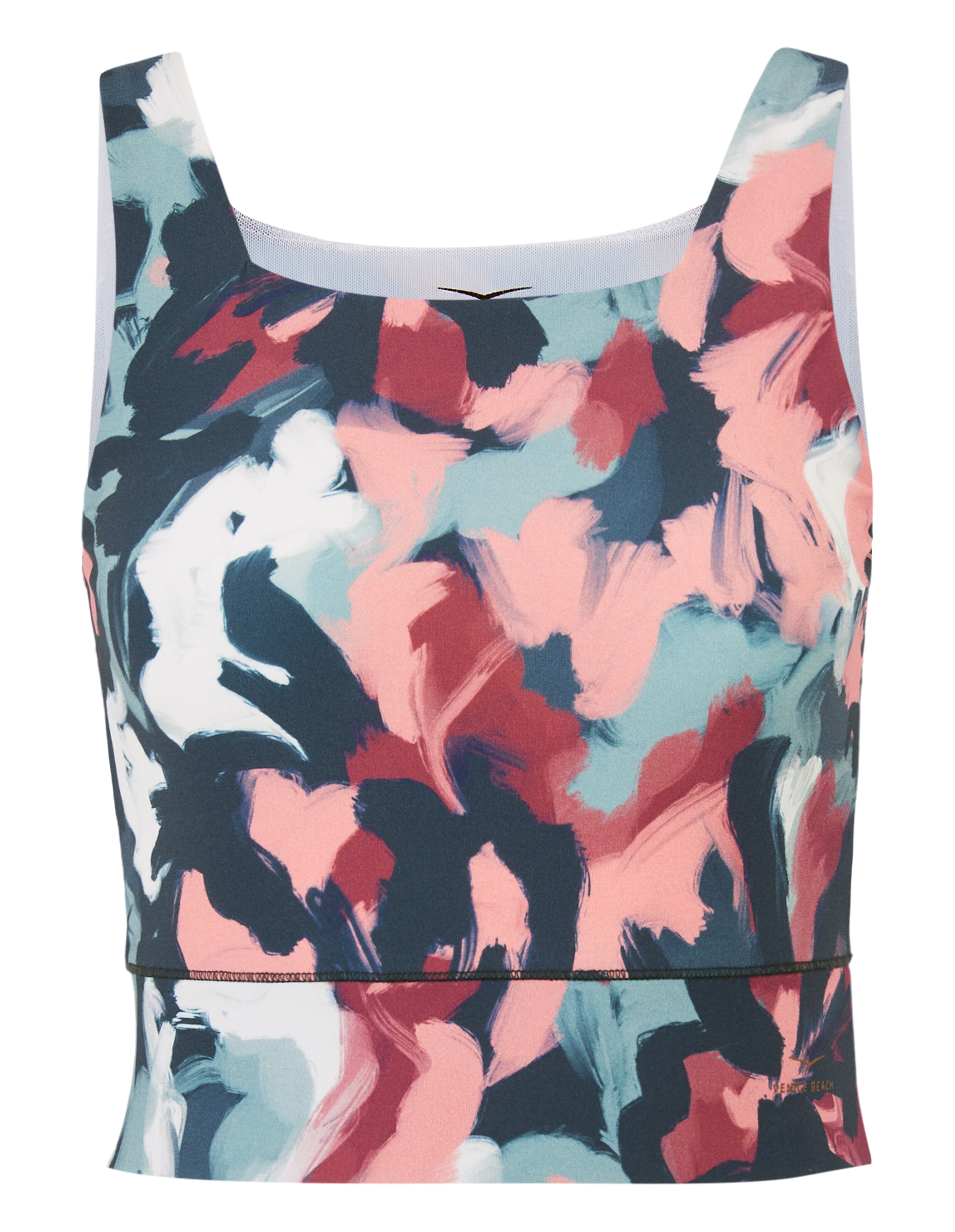 Buntes, kurzes Tanktop mit abstraktem Pinselstrichmuster für den Freizeitgebrauch.