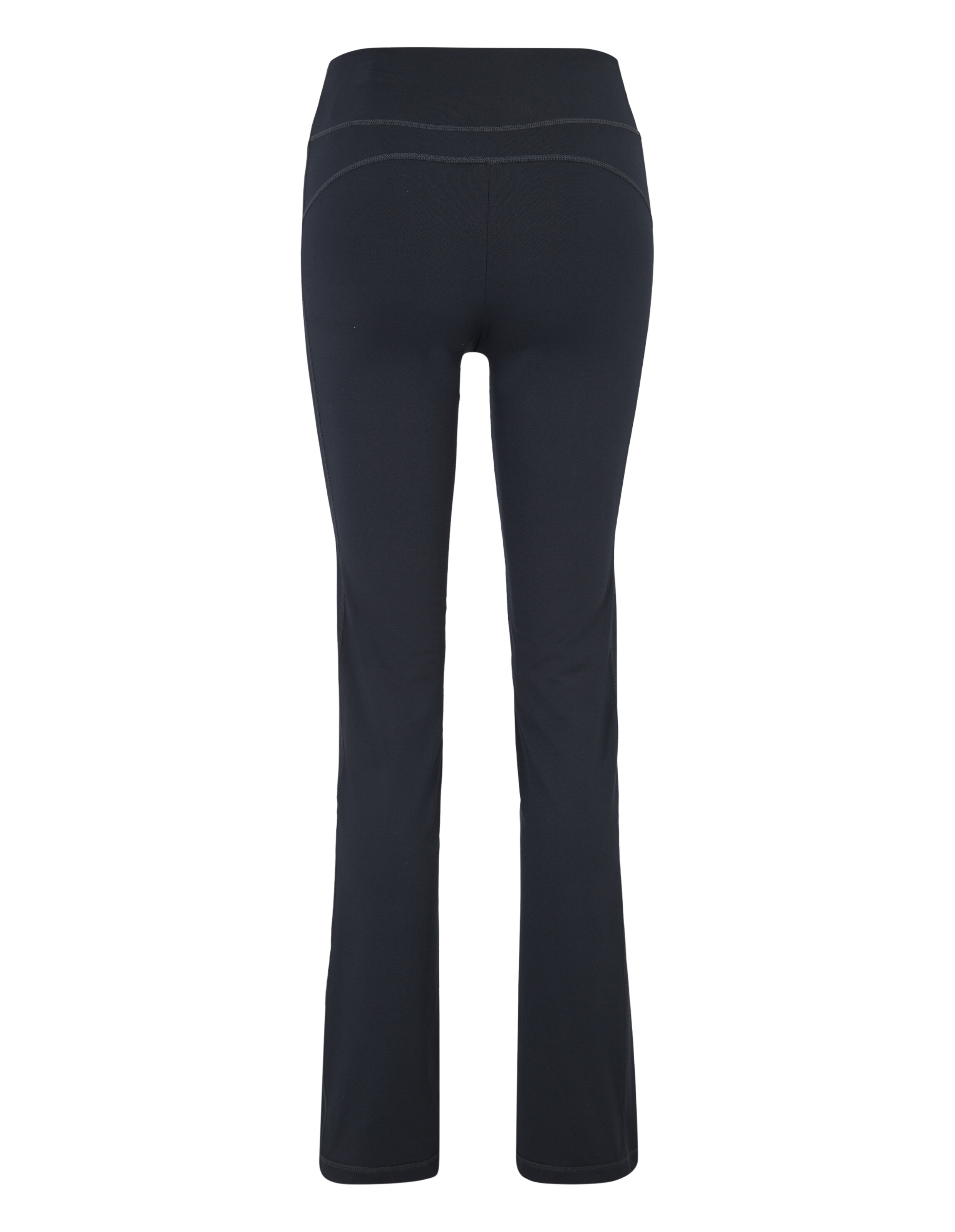 Schwarze, ausgestellte Yogahose mit hohem Bund, perfekt für Freizeitkleidung.