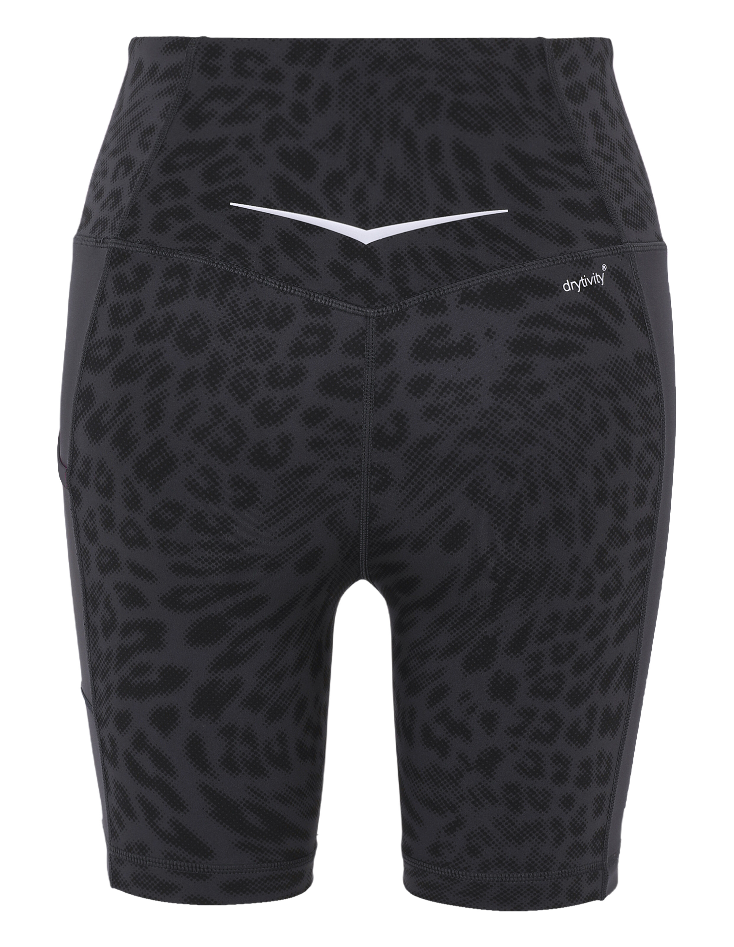 Schwarze Bikershorts mit hohem Bund und dezentem Animal-Print für Freizeitkleidung.