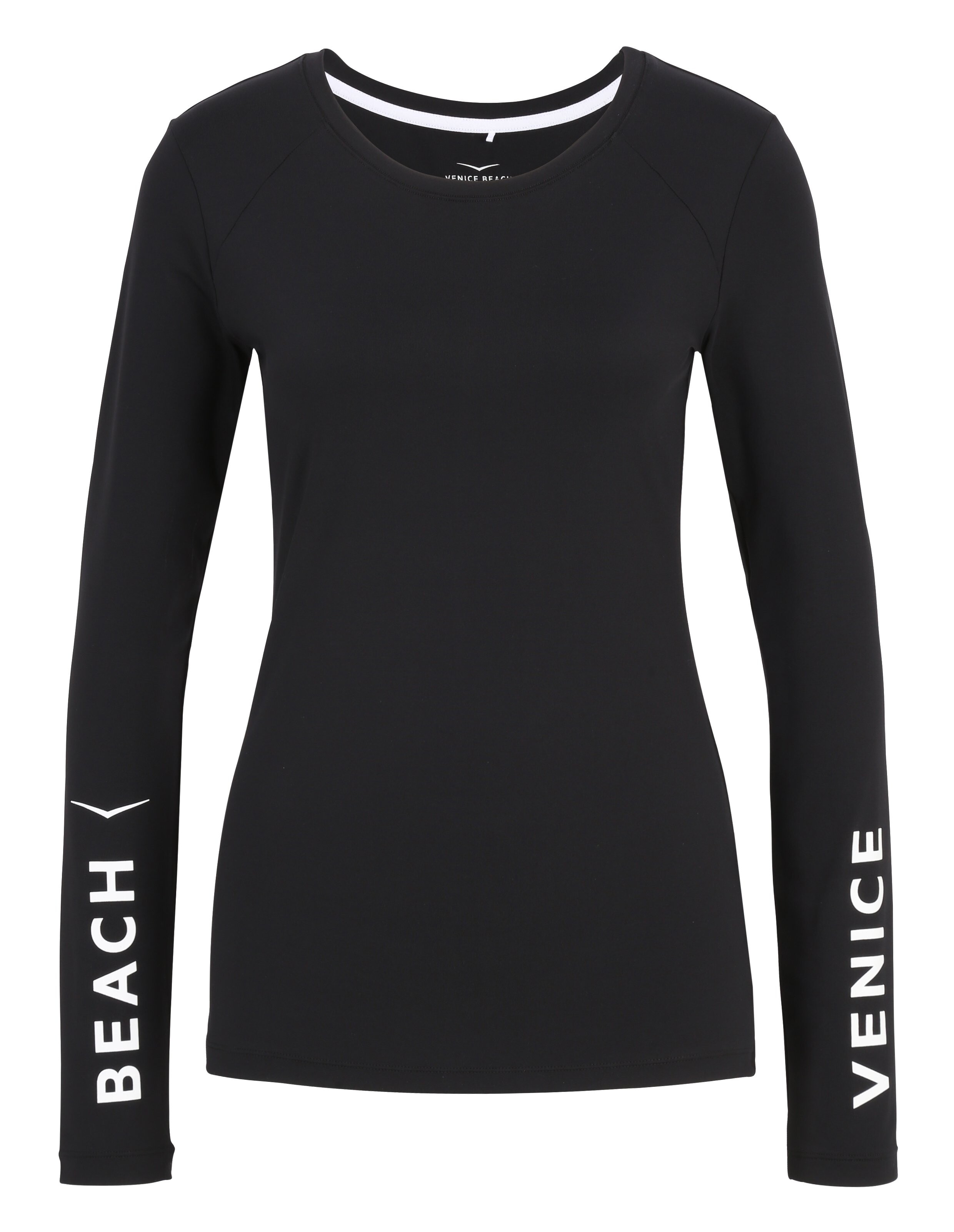 Schwarzes Langarmshirt „Leana“ von Venice Beach mit Logo-Print auf den Ärmeln.