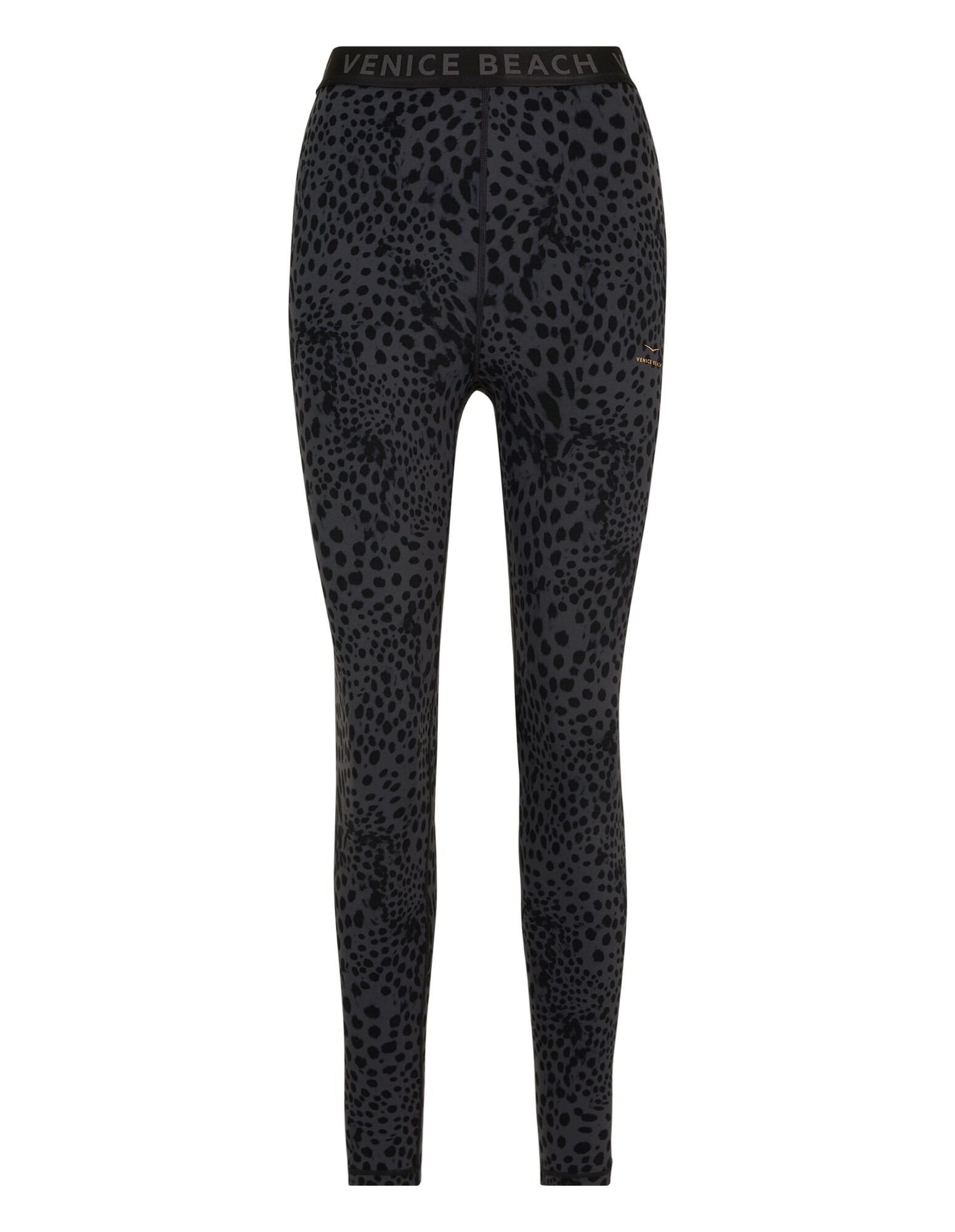 Schwarze Leggings mit Leopardenmuster, ideal für Freizeitkleidung.