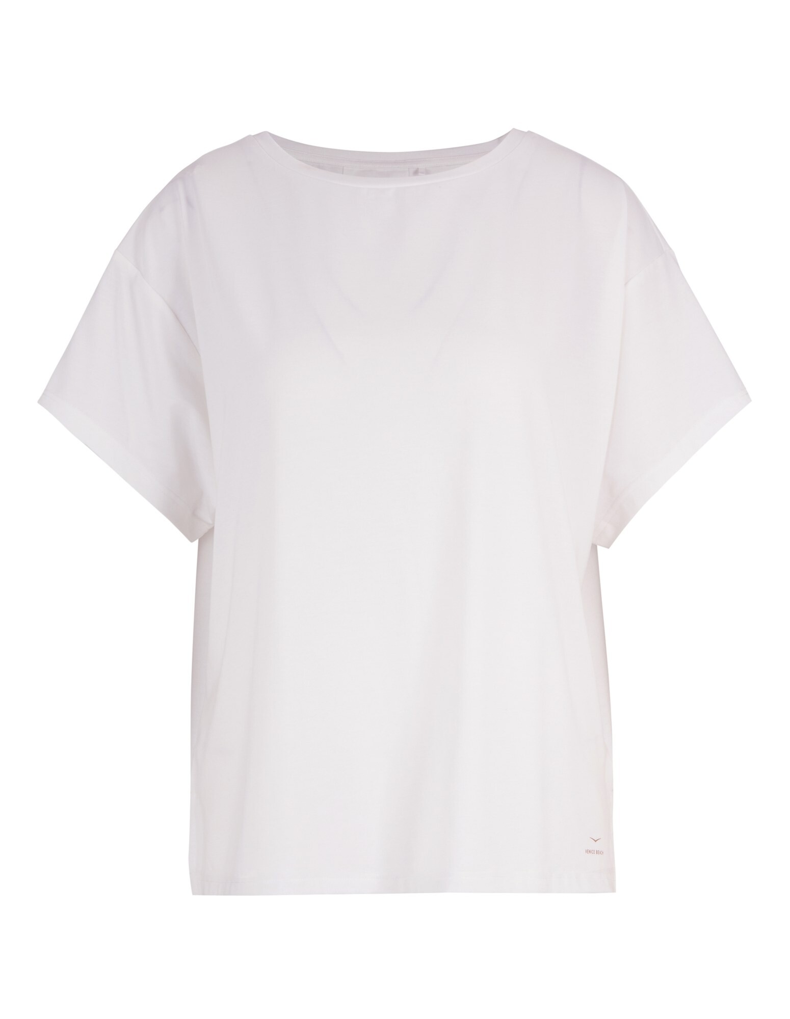 Lässiges weißes Oversize-T-Shirt mit kurzen Ärmeln und entspannter Passform.